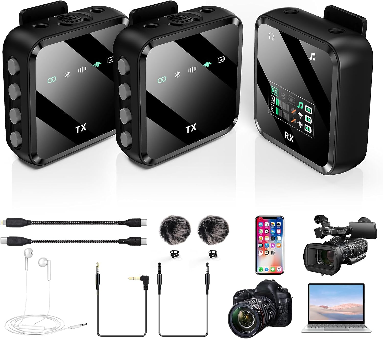 M32S Wireless Dual Lavalier Microphone with Display Screen, Outdoor Noise Reduction Bluetooth Accompaniment